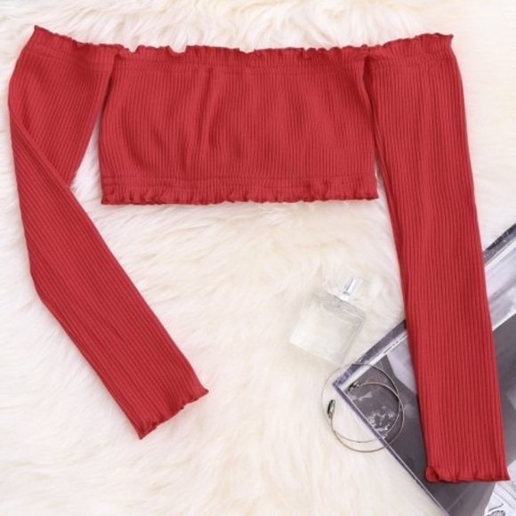Off the shoulder long sleeve crop top - Picture 2 of 2